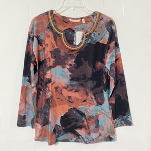 NEW Soft Surroundings BEADED Embellished Neck Domenica Jersey Top XS Java Marble